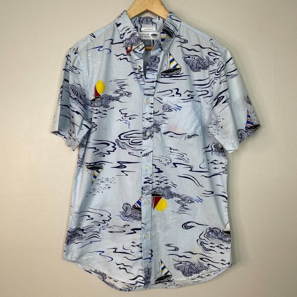 Old Navy Other - Old Navy Shirt Medium Blue Sailboats Nautical Coastal Short Sleeve Button-Up